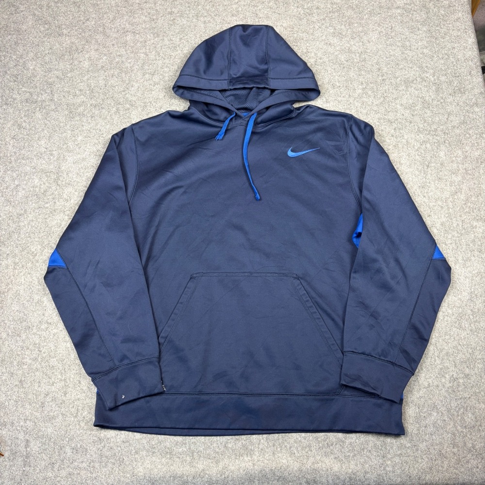 Nike Therma-FIT Mens XL Navy Blue Royal Blue Pullover Hoodie Sweatshirt